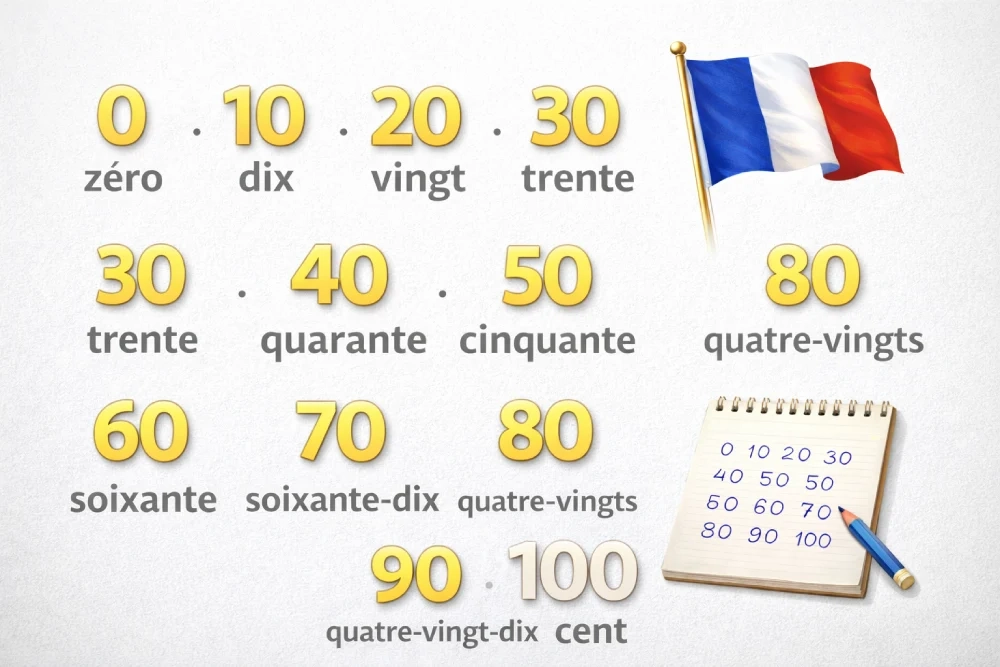 اعداد به فرانسوی تا ۱۰۰